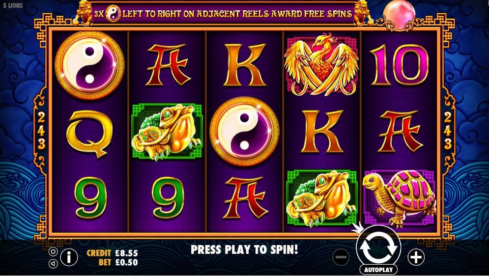 Play 5 lions Online Slots - Win 500 Spins - Wizard Slots